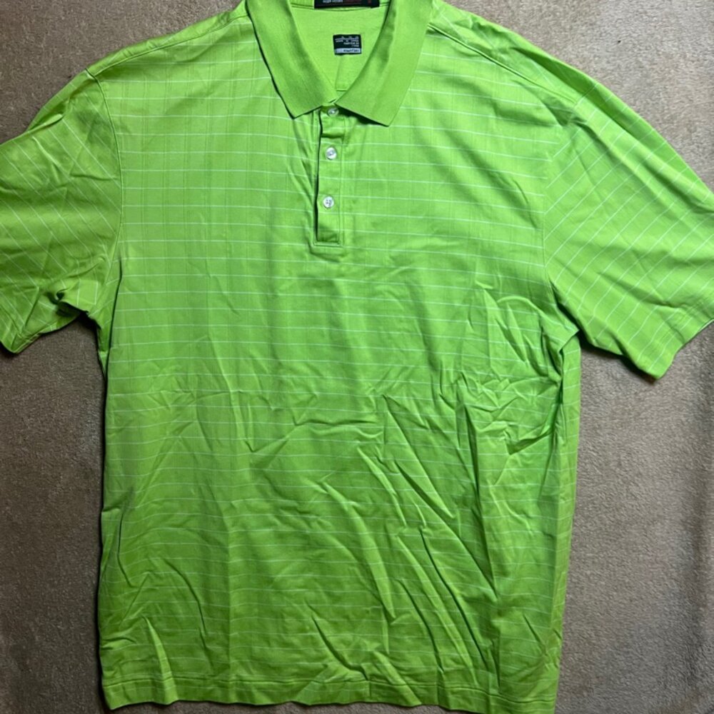 Tiger Woods Nike Fit Dry Men XL Lime Green White Stripe Short Golf Collar Polo